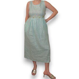 NWT TACH Mint Green Floral Embroidered Linen Midi Dress